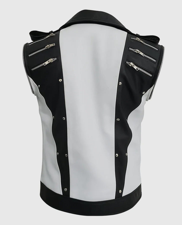 Michael Jackson White & Black Leather Jacket for Men - pocket detail