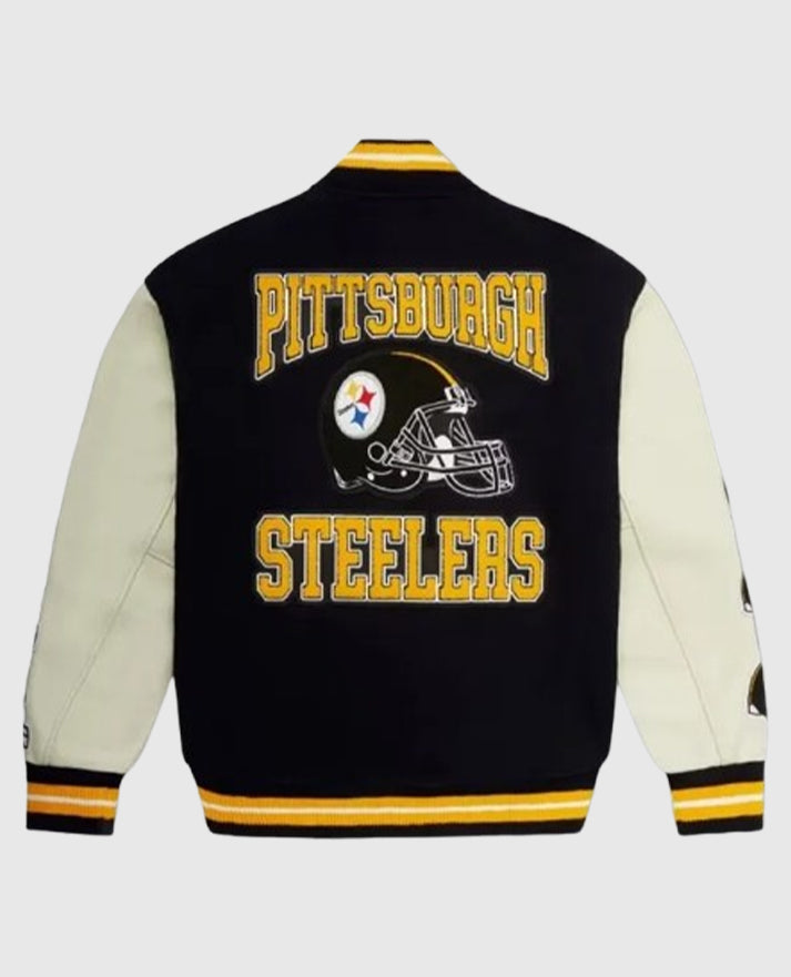 Pittsburgh Steelers Black and White Letterman Jacket - view 2