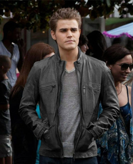 Paul Wesley Vampire Diaries Black Leather Jacket for Men - front view