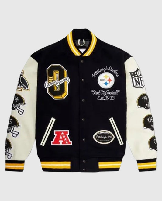 Pittsburgh Steelers Black and White Letterman Jacket - view 1