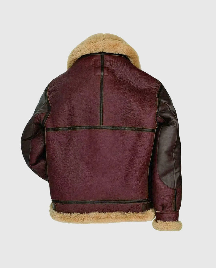 Women's RAF B-3 Aviator Fur Maroon Leather Jacket for Men - back view