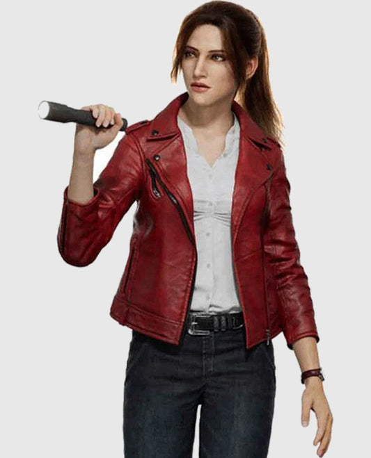 Resident Evil Infinite Darkness Claire Redfield Biker Leather Jacket - front view