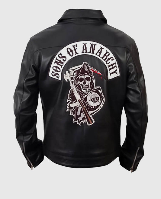 Sons of Anarchy Black Biker Leather Jacket for Men - front view