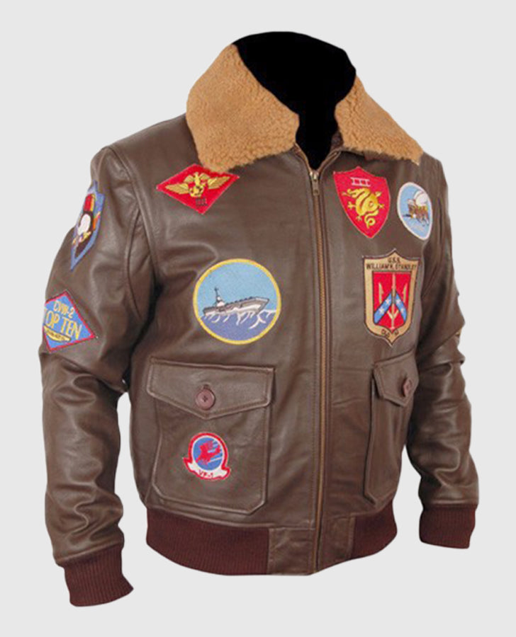 Top Gun Pete Mitchell Brown Bomber Leather Jacket for Men - inner lining view