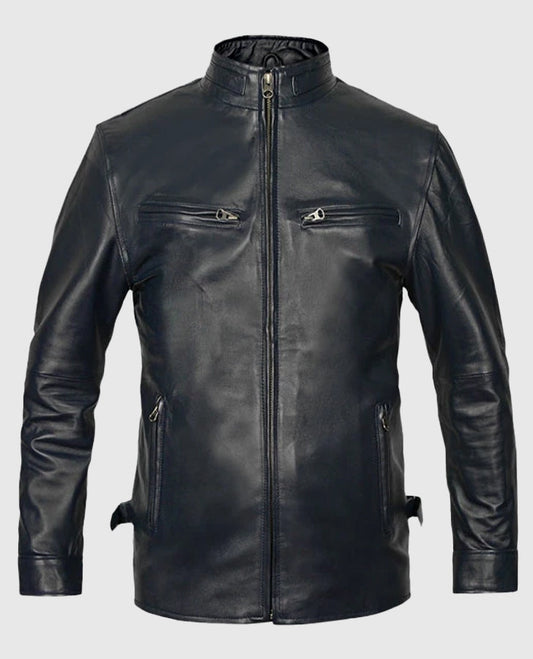 Vin Diesel Fast and Furious 6 Blue Leather Jacket for Men - front view