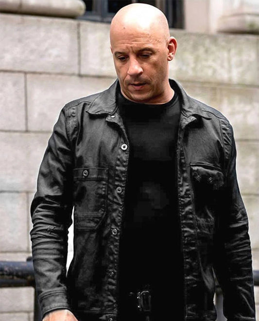Vin Diesel Fast and Furious 8 Black Leather Jacket for Men - front view