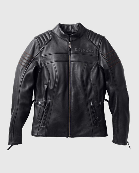 Women's Harley Davidson Heather Avenue Leather Riding Black Jacket - front view