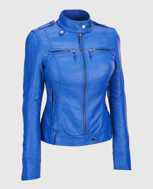 Women's Royal Blue Leather Jacket – Custom Fit | Genuine Leather - front view