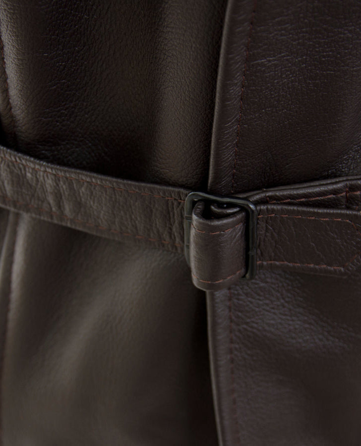 The Legacy Raiders Hero Brown Leather Jacket for Men - model wearing the jacket