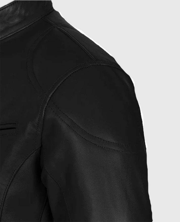 Men's Black Slimfit Cafe Racer Leather Jacket – Premium Outerwear - full length view