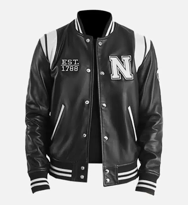Men's Texas Black Leather Varsity Jacket