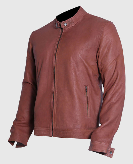 Men's Cafe Racer Light Brown Suede Leather Jacket – Premium Outerwear - side angle view