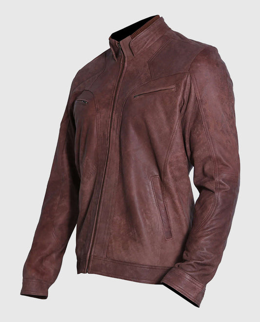 Men's Vintage Cafe Racer Brown Suede Leather Jacket - side angle view