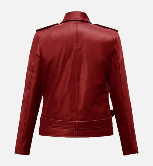 Women Christmas Red Leather Jacket