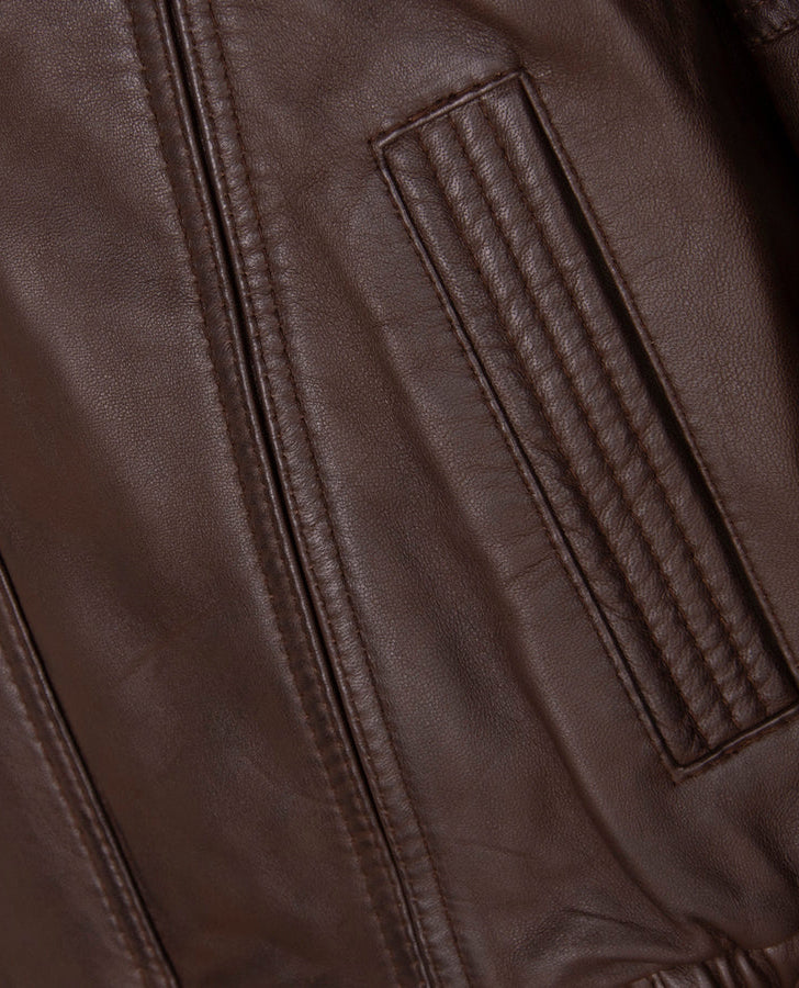Men's Blouson Brown Leather Jacket – Premium Outerwear - side angle view