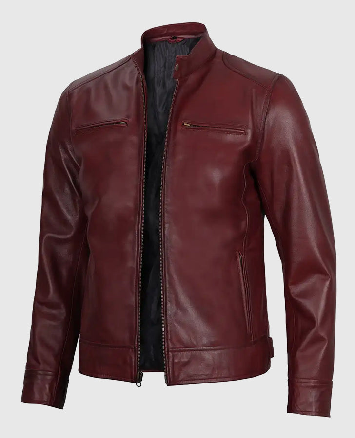 Men's Maroon Cafe Racer Leather Jacket – Custom Fit - inner lining view