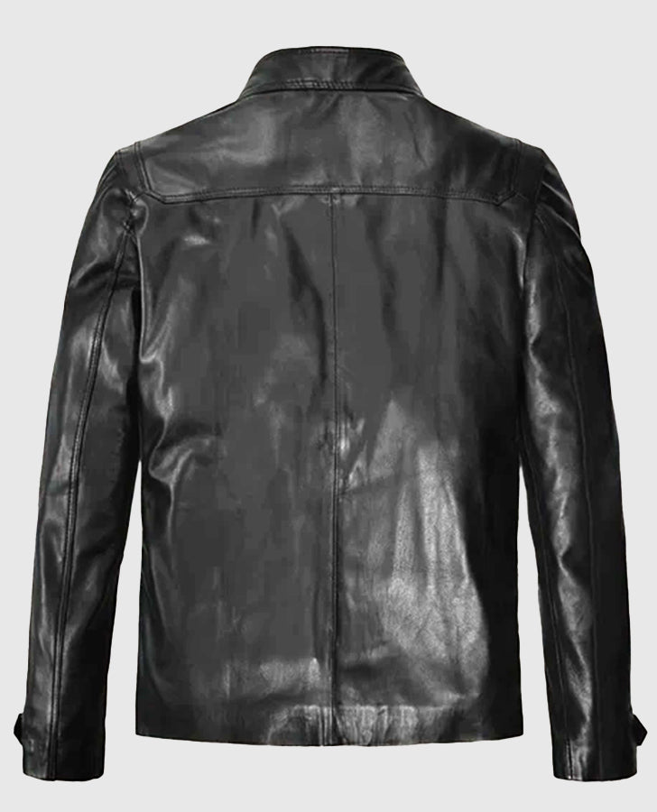 Paul Wesley Vampire Diaries Black Leather Jacket for Men - side angle view