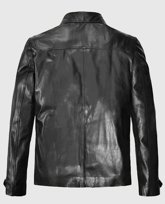 Paul Wesley Vampire Diaries Black Leather Jacket for Men - side angle view