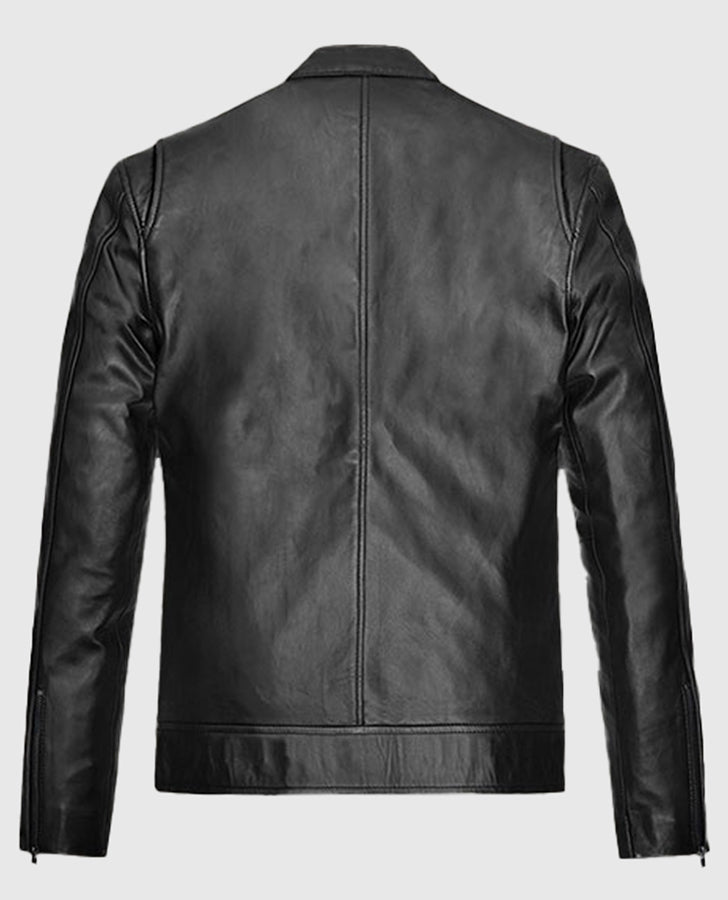 Michael Fassbender Frank Film Black Leather Jacket for Men - side angle view