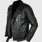Negan Walking Dead Black Biker Leather Jacket for Men - collar and zip close-up