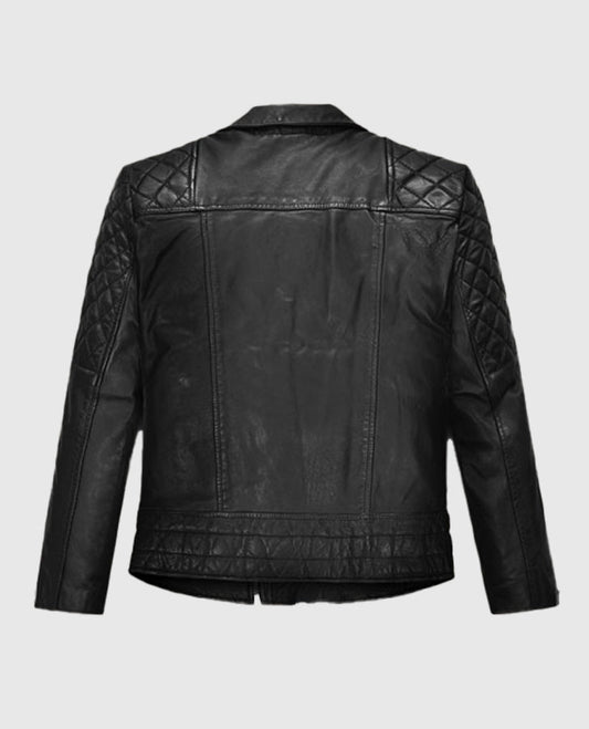 Lucy Hale Puppy Love 2023 Black Leather Biker Jacket for Women - side angle view