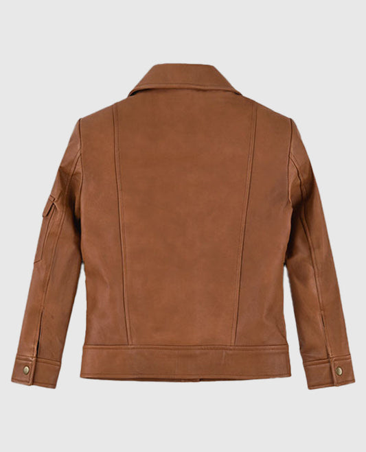 Gigi Hadid Tan Brown Leather Jacket for Women – Custom Fit - side angle view