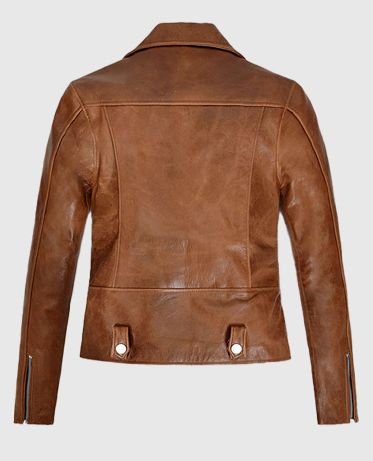 Kylie Jenner Brown Leather Biker Jacket for Women – Custom Fit - side angle view