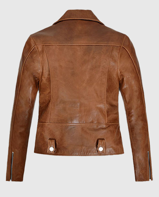 Kylie Jenner Brown Leather Biker Jacket for Women – Custom Fit - side angle view