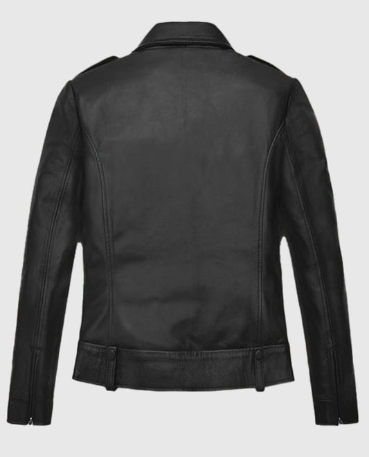 Hailey Baldwin Bieber's Leather Jackets Black Biker Jacket for Women - side angle view