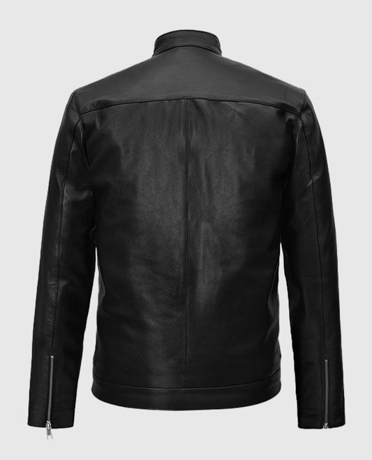 Nikolaj Coster Waldau Black Leather Jacket for Men - side angle view