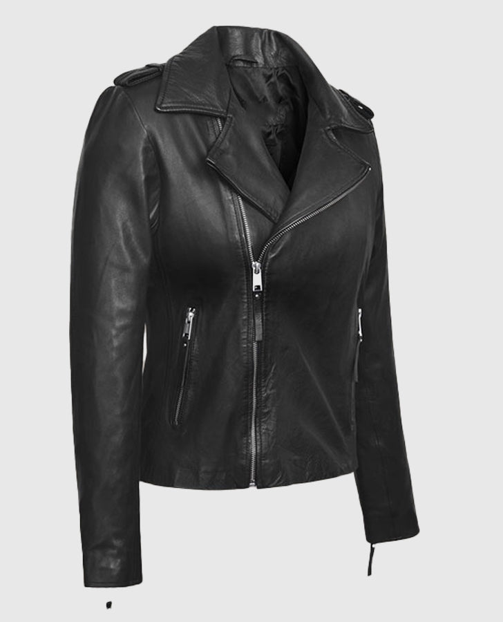Elsa Pataky Black Leather Jacket for Women – Premium Outerwear - collar and zip close-up