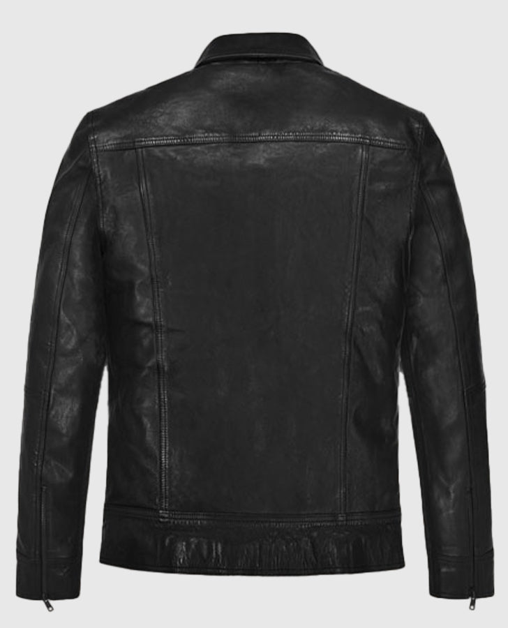 Sam Worthington Simulant Black Leather Jacket for Men - side angle view