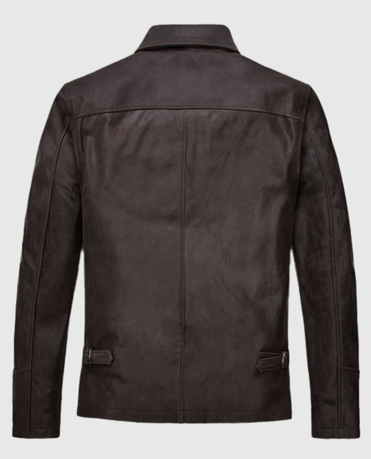 Sam Worthington Kidnapping Mr Heineken Brown Leather Jacket for Men - side angle view