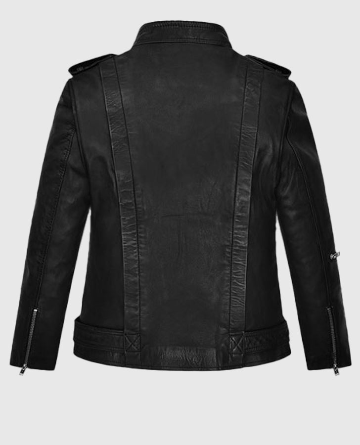 Jodie Comer Doctor Foster Black Leather Biker Jacket for Women - side angle view