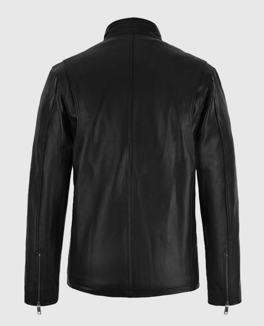 Henry Cavill Black Leather Biker Jacket for Men – Custom Fit - side angle view