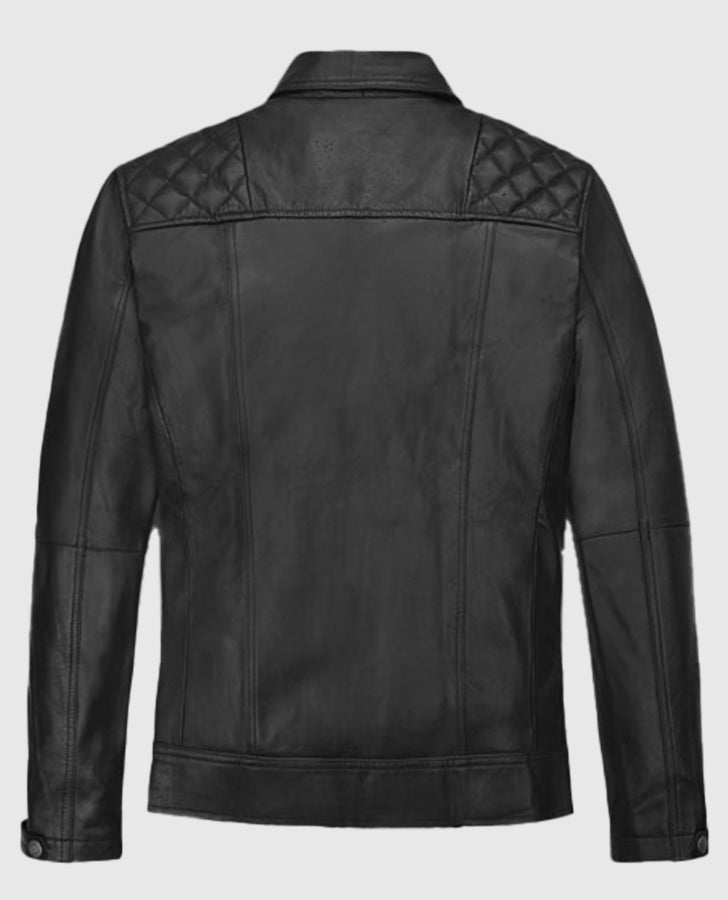 Patrick J. Adams Black Leather Biker Jacket for Men - side angle view