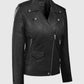 Hilary Duff Younger Black Leather Biker Jacket for Women - collar and zip close-up