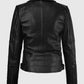 Victoria Justice Black Leather Biker Jacket for Women - side angle view