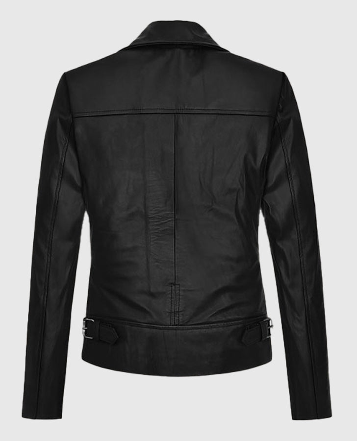 Jennifer Lawrence Black Leather Jacket for Women – Premium Outerwear - side angle view