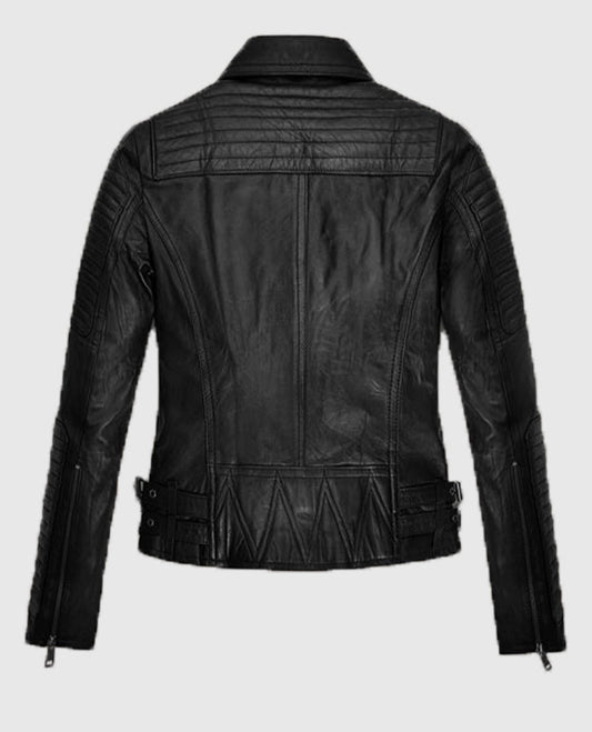Keira Knightley Domino Black Leather Biker Jacket for Women - side angle view