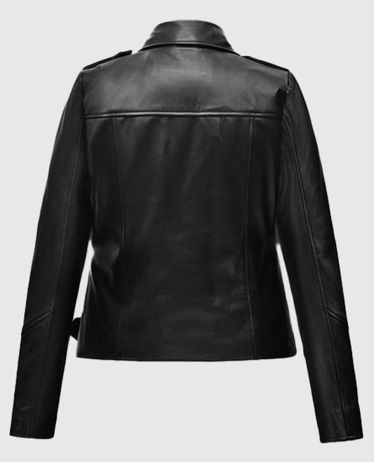 Cate Blanchett Black Leather Biker Jacket for Women - side angle view