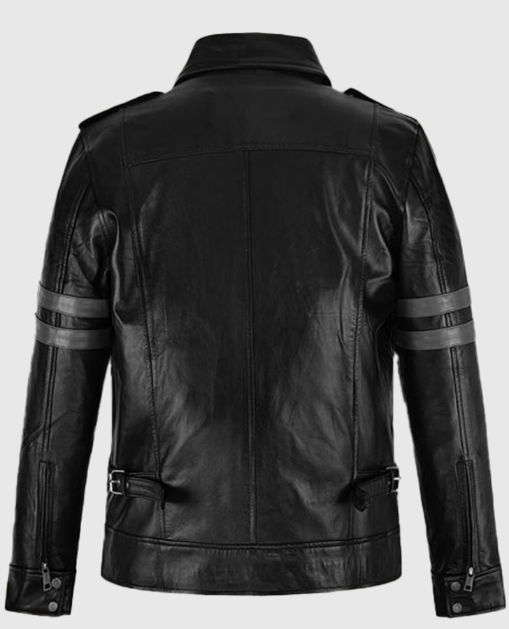 Resident Evil 6 Leon Kennedy Black Leather Jacket for Men - side angle view