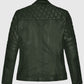 Victoria Justice Green Leather Biker Jacket for Women - side angle view
