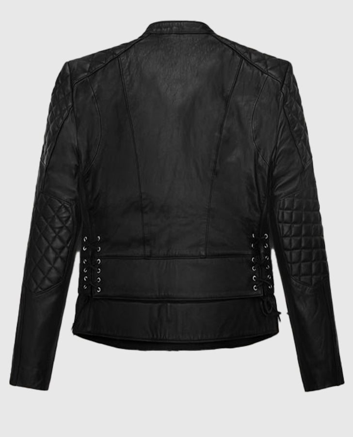 Kristen Stewart Black Leather Biker Jacket for Women - side angle view