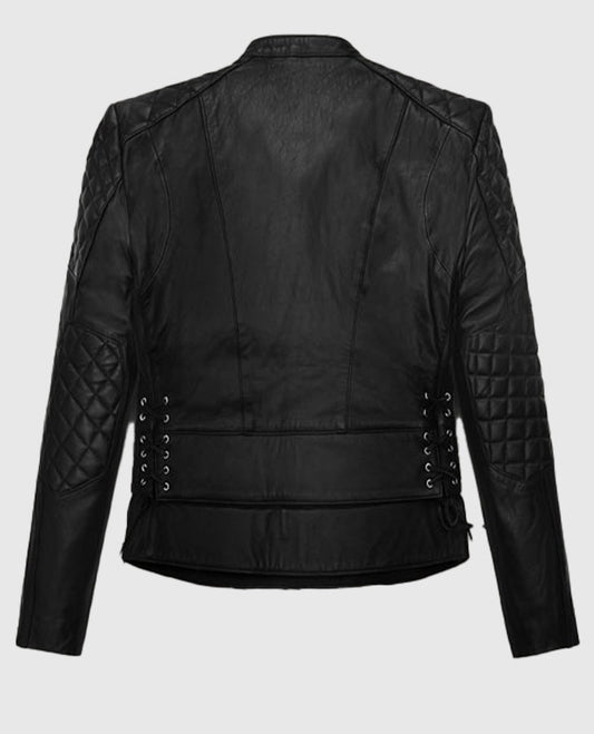 Kristen Stewart Black Leather Biker Jacket for Women - side angle view