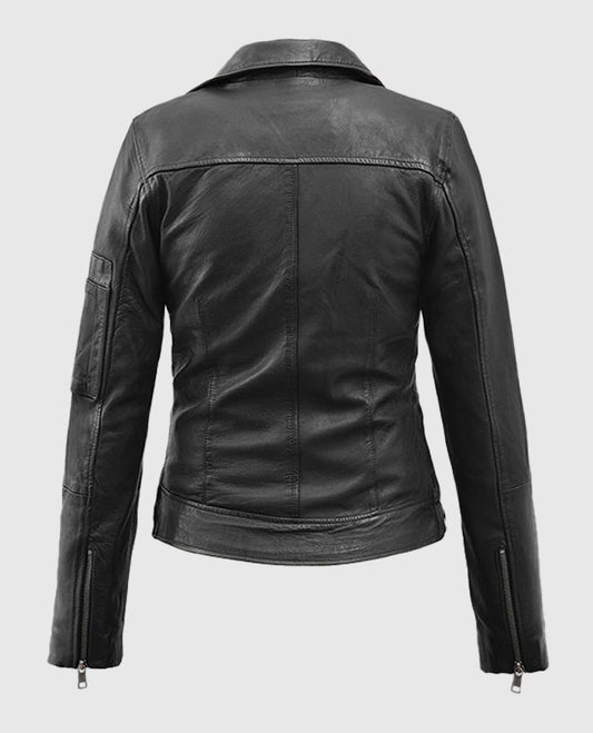 Karen Gillan Doctor Who TV Series Black Leather Biker Jacket for Women - side angle view