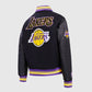 NBA Los Angeles Lakers Women's Black Varsity Leather Jacket - side angle view