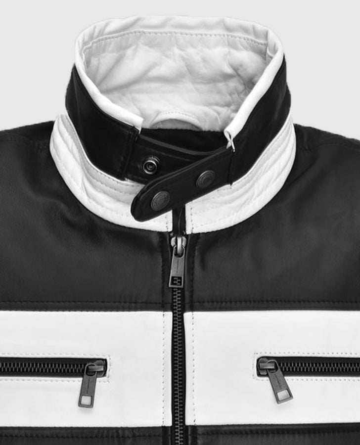 Sebastian Stan Black Leather Jacket for Men – Premium Outerwear - collar and zip close-up