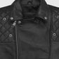 Patrick J. Adams Black Leather Biker Jacket for Men - collar and zip close-up