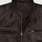 Michael Jordan Brown Leather Jacket for Men | Genuine Leather - collar and zip close-up